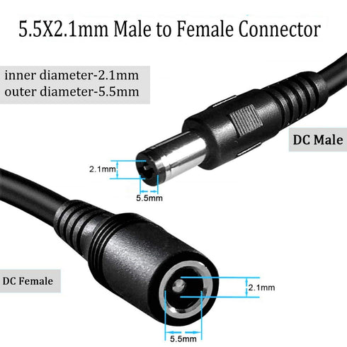 5Pcs Male to Female DC Extension Cable 3.3ft/1Meter, 5.5mm x 2.1mm Extension Cord DC Plugs Extension Cable 12V Led Extension Cables for CCTV Secur...