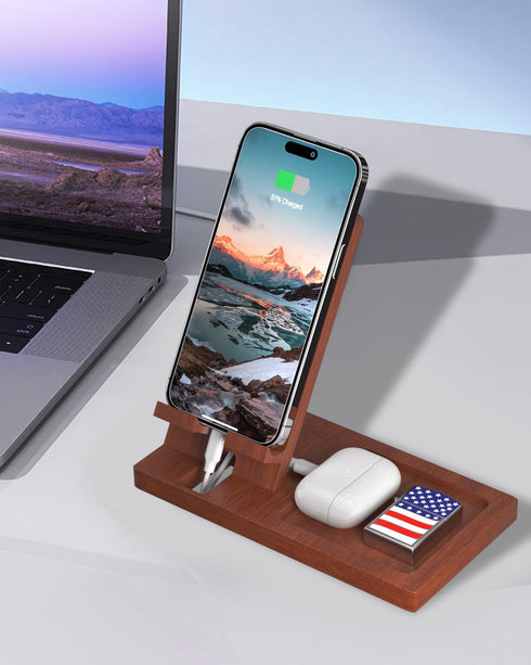 Cell Phone Stand with Tray, Wood Phone Docking Station for Men, Phone Holder for Desk, Men's Docking Station and Organizer, Wooden Desk Organizer...