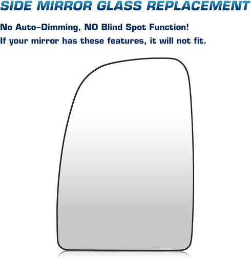 Youxmoto Passenger Right Side Heated Mirror Glass Replacement 2014-2021 Fit For Ram Promaster 1500 2500 3500 Side View Convex Upper Mirror Glass w...
