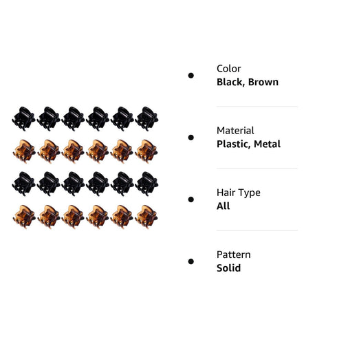 HOTOP 24 Pcs Small Mini Hair Clips Tiny Hair Claw Clips, Small Hair Clamps Non Slip Tiny Plastic Jaw Clips for Girls and Women(Black, Brown)...