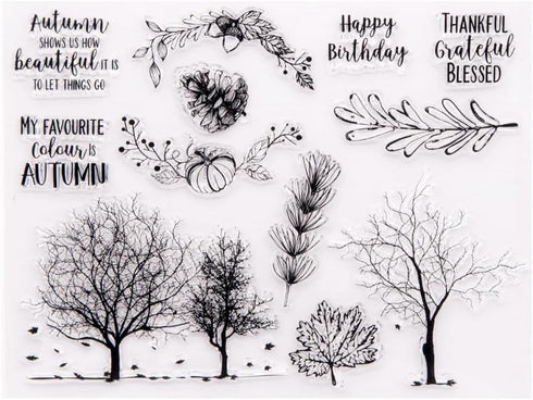 Autumn Trees Clear Stamps for Card Making Leaves Words Transparent Silicone Stamp DIY Scrapbooking Supplies Embossing Paper Card Album...