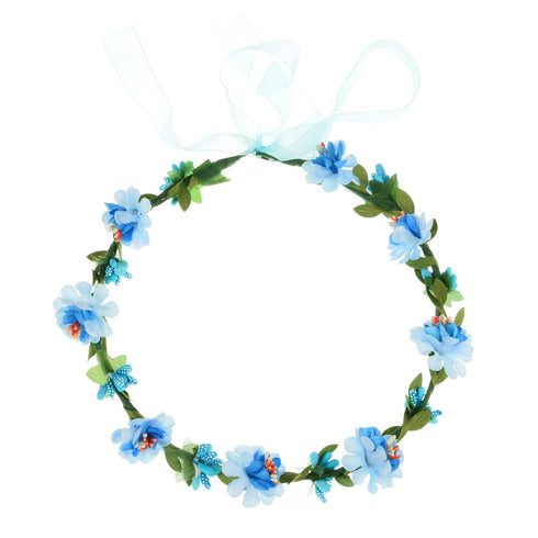 Women BOHO Flower Headband Berry Floral Crown Hair Wreath Garland Halo (Blue)...