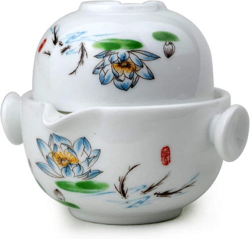 Liang baobao Convenient Teapot Cup Porcelain Teacup White Glazed Travel tea set (Lotus)...