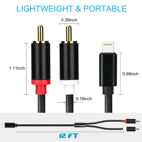 Lightning to RCA Cable Audio Aux Adapter, Stereo Y Splitter Adapter for Select iPhone iPad Models for Power Amplifier, Car, Home Theater, Speaker ...