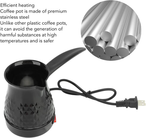 Electric Turkish Coffee Maker, 600ml Portable Electric Turkey Coffee Pot Stainless Steel Arabic Greek Turkish Coffee Maker, Anti Scald Tea Maker K...