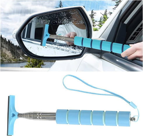 Car Side Mirror Squeegee, Rearview Mirror Wiper with Telescopic Long Handle, Retractable Small Auto Window Squeegee Cleaner, Portable Glass Cleani...