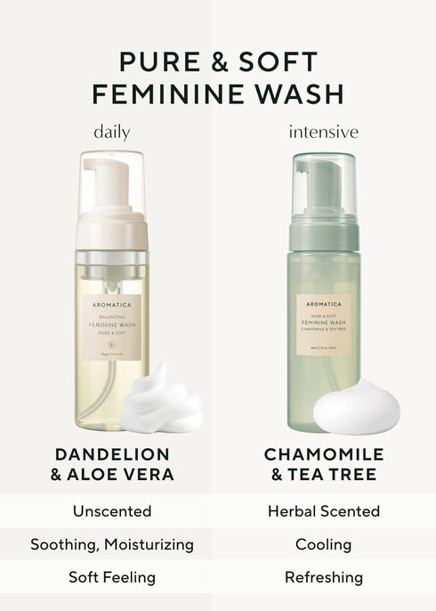 AROMATICA Pure and Soft Feminine Foaming Wash | Vegan, pH-Balanced, Natural Ingredients, Unscented, No Irritation, for Sensitive Skin...
