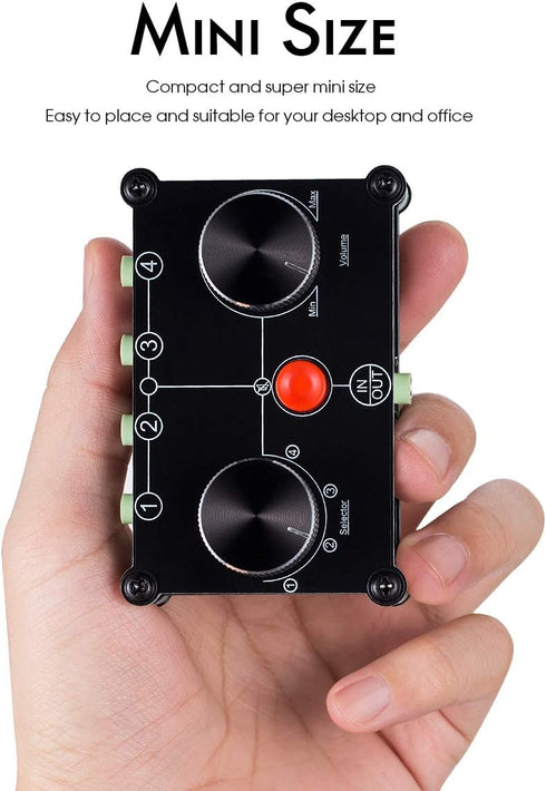 Little Bear MC104 Mini Audio Switcher, 4-Way 3.5mm AUX Stereo Passive Selector, Switch Box Splitter for PC/Player/Headphone/Amplifier/Speaker...