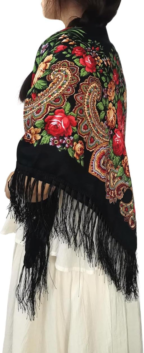 Russian Style Muffler Warm Scarf with Tassel Women's Traditional Scarf Wrap Shawl Fringes Printing Cape...