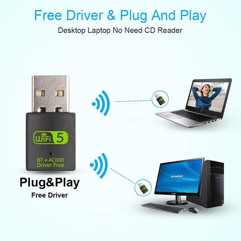 USB WiFi Bluetooth Adapter, 600Mbps Dual Band 2.4/5Ghz Wireless Network External receiver, Mini WiFi Dongle for PC/Laptop/Desktop...