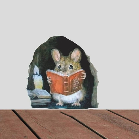 3Pcs 3D Realistic Mouse Wall Stickers, Mouse Reading Book Wall Decals Wall Decor, Removable Wall Art Murals for Living Room Nursery Bedroom Kids R...