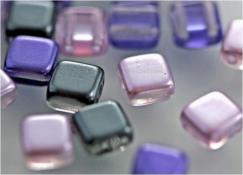 Scara 150 pcs Tile Beads 0.24 x 0.24 inches (6x6 mm), 2 Holes, Czech Glass Beads, Glass Beads for Jewelry Making Kit, Mix Violet Lilac Gray...