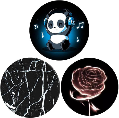 Multi-Functional Grip Mobile Phone Stands and Finger Holder (3 Pack) - Black Panda Marble Rose Flower...