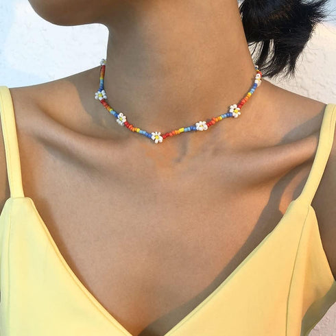 Barode Boho Seed Bead Choker Rainbow Flower Colorful Necklaces Puka Shell Chain Hawaiian Beach Necklace for Women...