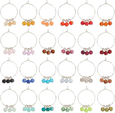 BENECREAT 24 PCS Acrylic Wine Glass Charm, Faux Gemstone Beaded Tassel Wine Glass Charm with Brass Wine Glass Charm Ring, For Wedding Receptions, ...