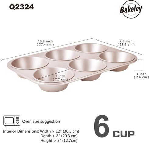 Muffin Cake Pan, 6-Cavity Non-Stick Cupcake Pan Bakeware for Oven Baking (Champagne Gold)...