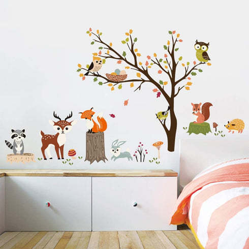 decalmile Woodland Wall Decals Animals Tree Owl Fox Deer Wall Stickers Kids Bedroom Baby Nursery Wall Decor...