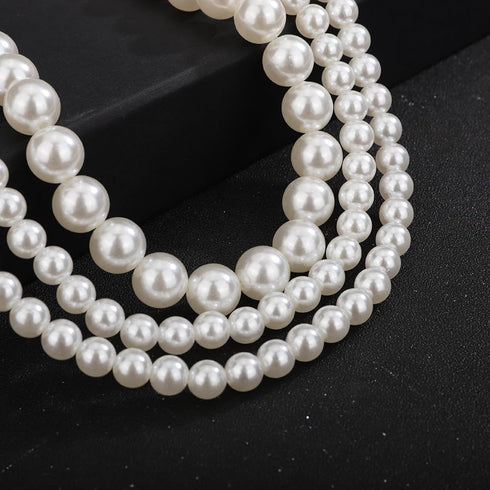 3PCS Multi-Layer Simulated Pearl Choker Necklace Multi-Strand Pearl Statement Bridal Choker Necklace 1920s Pearl Jewelry for Wedding Party 20s Fla...