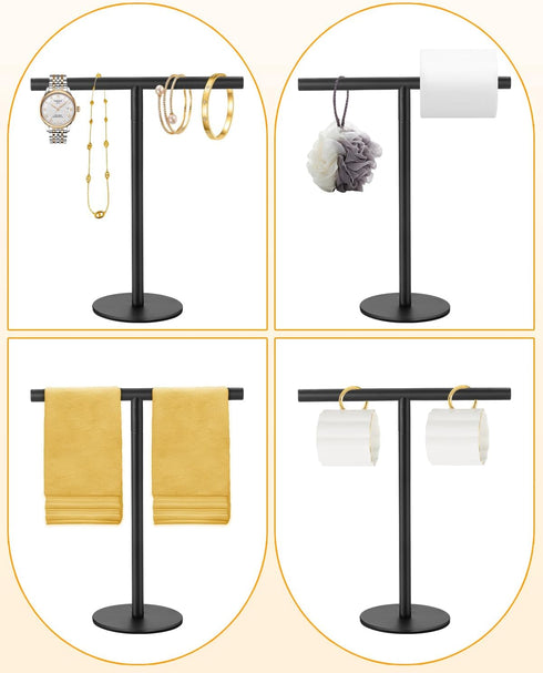 Hand Towel Holder for Bathroom, T-Shape Free Standing Towel Rack Stand, Matte Black Waterproof Hand Towel Rack for Bathroom Kitchen Countertop...