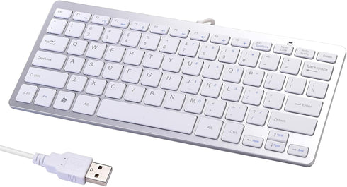 2021 Upgraded PC Computer Laptop Mini USB Wired Keyboard for Mac and Windows 78 Scissor keys Small Super Thin Compact Multimedia Keyboard (Silver)...