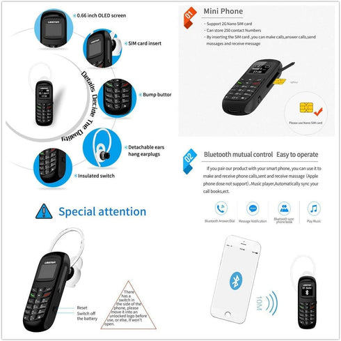 Mini Small Mobil Cell Phone L8star BM70 Bluetooth Handset 0.66 inch Unlocked Bluetooth Earphone Dialer Support SIM Card(Black)...