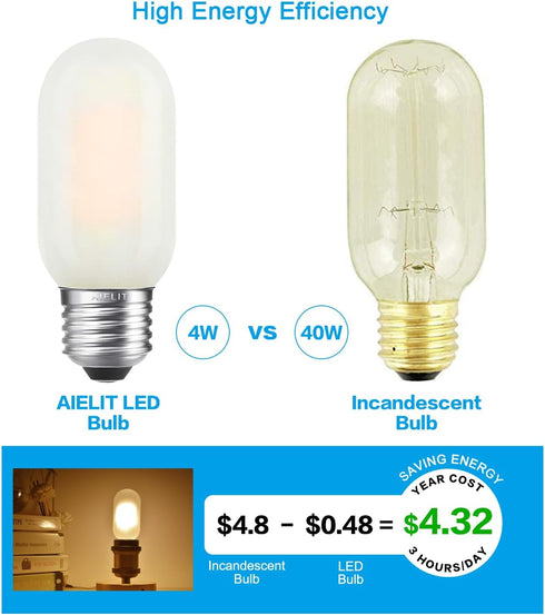T45 Frosted LED Light Bulb 40 Watt Equivalent, 2700K Warm White, 4W Tubular T14 E26 LED Bulbs Dimmable for Ceiling Pendant Chandelier Lights Floor...