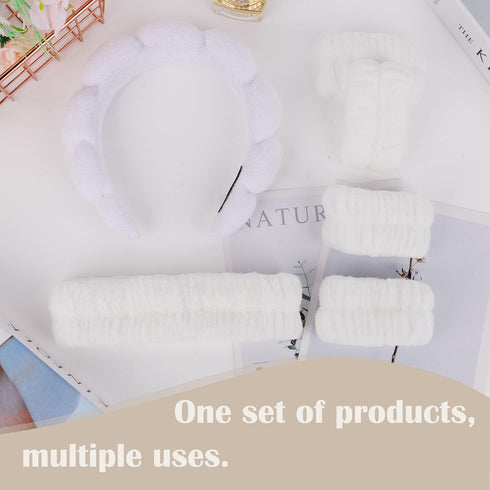 YISSION Spa Headband & Wristband Set Puffy Skincare Headband & Wrist Bands for Washing Face Makeup Sponge Facial headband & wrist towels for Women...