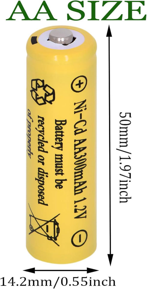 16 Packs AA 300mAh Ni-CD 1.2V Rechargeable Batteries for Outdoor Solar Lights, String Lights, Pathway Lights...