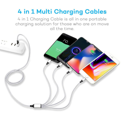 Multi Charging Cable, USB Cable 3A 4FT Nylon Braided Universal 4in1 Charger Adapter Type-C/Micro Port, Compatible with Cell Phones and More (Silve...