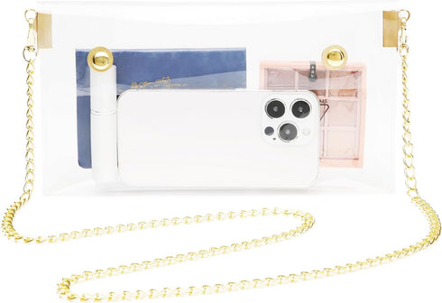 Women's Clear Crossbody Bag Transparent Shoulder Clutch Handbag with Chain...