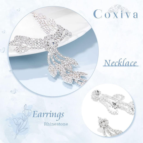Women's Bridal Jewelry Rhinestone Necklace Set Earrings for Women Prom Silver Pendant Leaf Bridal Layered European-Style for Bride Bridesmaids Gir...