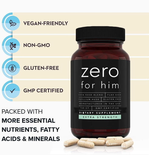 California Basics Extra Strength Fiber Supplements for Men (150 Count) - Daily Dietary Chia Flaxseed Psyllium Husk Vegan Capsules - High Fiber Sup...