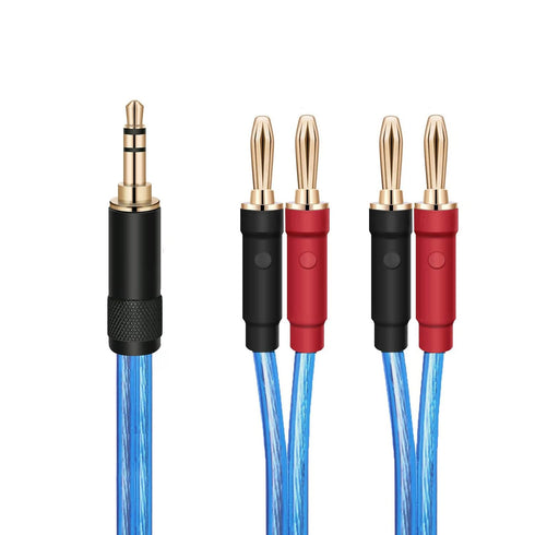 3.5mm Banana Speaker Wire Cable Banana to 3.5mm Adapter Cable Gold Plated Banana Tips 2x100 AWG 3.5mm Stereo Male Jack to 4 x Banana Plug Speaker ...