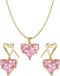 Pink Heart Necklace Earrings Cubic Zirconia Heart Wedding Necklace Earrings Set Bridesmaid Bride Pendant Necklace Earrings for Women(A-Gold,Pink)...
