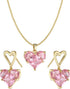 Pink Heart Necklace Earrings Cubic Zirconia Heart Wedding Necklace Earrings Set Bridesmaid Bride Pendant Necklace Earrings for Women(A-Gold,Pink)...