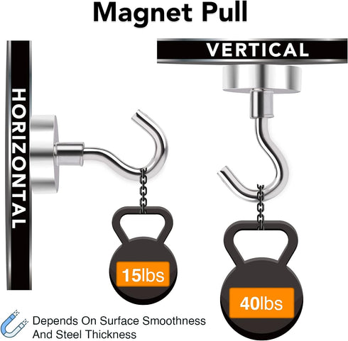 MIKEDE Magnetic Hooks, 40Lbs+ Heavy Duty Magnet Hooks for Cruise Cabins, Super Neodymium Hanging Hooks Strong Magnets with Hook for Fridge, Magnet...