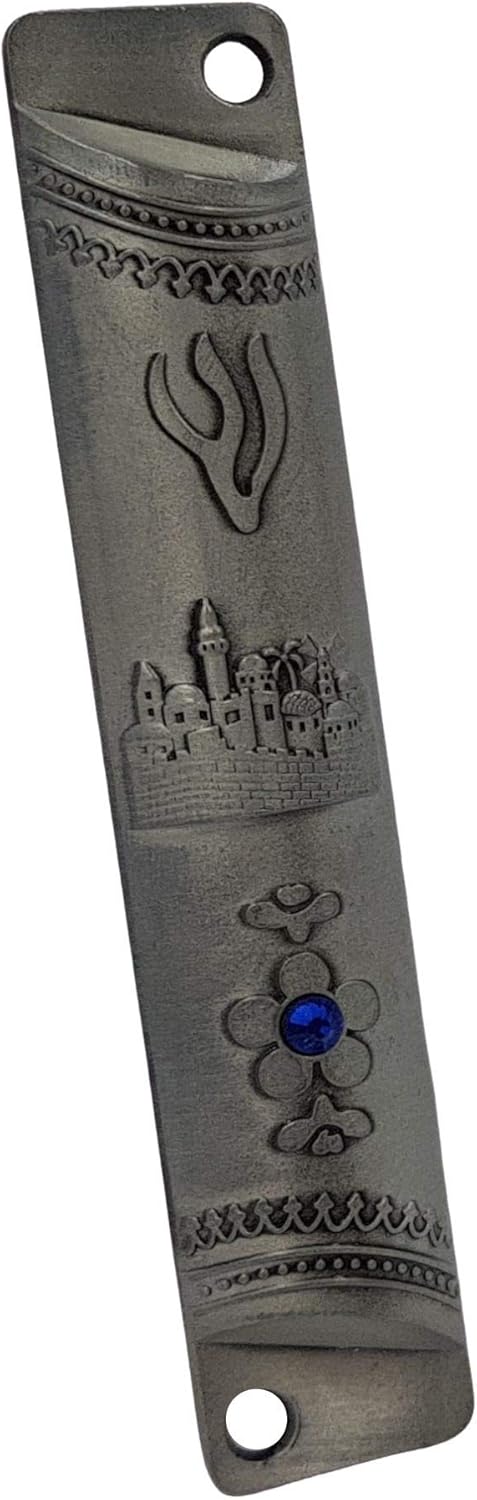 TALISMAN4U Pewter MEZUZAH CASE with Scroll Jerusalem Design Israel Judaica Door Mezuza 4 Inch...