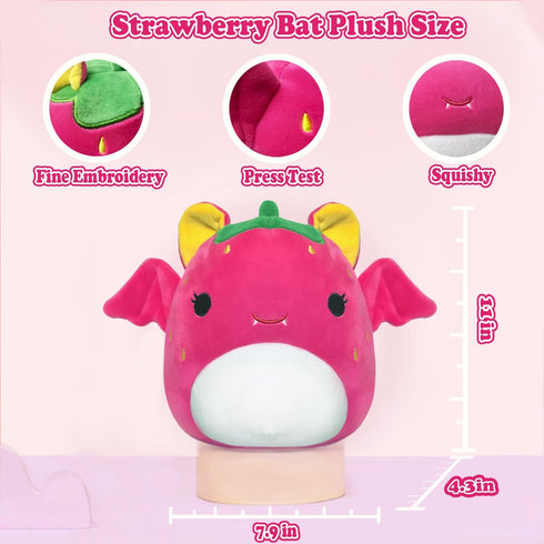 ROMINVIC Strawberry Bat Plush,8 inch Stuffed Animal Bat Plush Pillow, 3D Kawaii Bat Plushie Stuffed for Christmas Birthday Kids Gifts Home Decorat...
