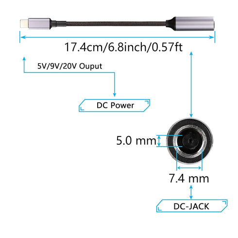 SinLoon PD 100W DC 7.4mm x 5.0mm Female(7.4 x 0.6mm) Input to USB Type C Male Power Charging Cable, 100W DC7450 to Type C Cable with PD Automatic ...