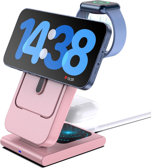 Wireless Charging Station for Apple Mag-Safe Charger, 3 in 1 Mag-Safe Charger Stand for iPhone 15 Pro Max/14/13/12, Air Pods, iWatch, Portable 500...