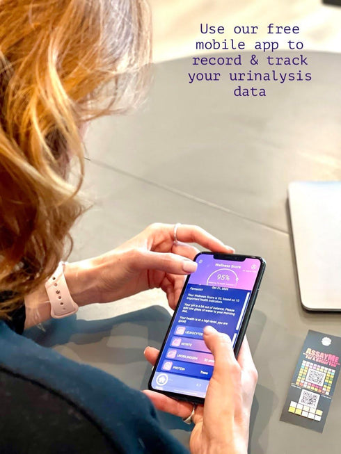 Wellness Urine Home Test Strips with Mobile App. Home Kidney Test Illustrated of Your Health Based on pH, Keto, Protein end More. UTI test strips ...