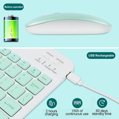 Bluetooth Keyboard and Mouse Combo Ultra-Slim Portable Rechargeable Compact Wireless Mouse Keyboard Set for Pad/iPad Pro/iPad Mini/iPad Air Mac OS...