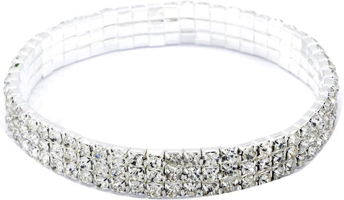 Women Rhinestone Stretch Ankle Bracelet Silver Sparking Tennis Bracelet Crystal Anklet Foot Chain Jewelry (3 Row - 2pcs)...