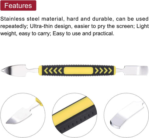 MECCANIXITY 3pcs Small Metal Crowbar Double Head Metal Spudger Pry Bar Opening Tools Non-Slip for Mobile Phone Electronic Disassembly Repair 6x0.3...