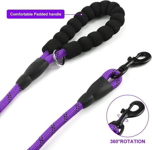 2 Pack Dog Leash 5 FT Heavy Duty Nylon Rope Dog Leash with Comfortable Padded Handle Sturdy Reflective Threads Strong Dog Leash for Medium Large D...