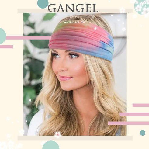 Gangel Boho Headbands Tie Dye Fabric Turban Head Wraps Wide Hair Scarf Yoga Running Hair Accessories for Women and Girls(Pack of 4) (Tie dye)...