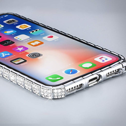 Fusicase for iPhone XR Diamond Case Glitter Sticker Bling Rhinestone Crystal Metal Bumper Frame Case Cute Luxury for Women Girls Shiny Sparkle Ele...