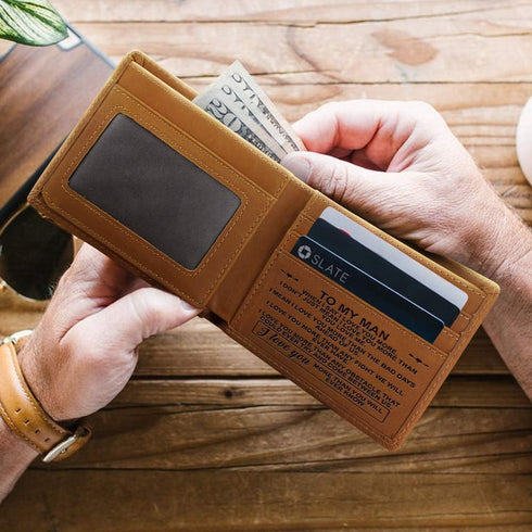 Kenon Personalized Leather Wallet To My Man, Engraved RFID Blocking Bifold Stylish Brown Wallet For Man Valentine's Day Birthday Christmas Gifts...