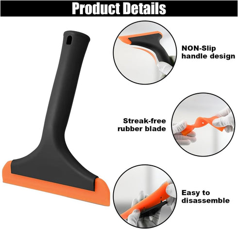 Car Flexible Silicone Squeegee, 5.9" Blade and 7.5" Long Handle Scraper, Auto Water Blade, Water Wiper for Car Window Windshield Mirror Bathroom G...