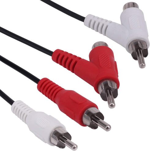 RCA Audio Piggyback Extender Cable, 5Ft 2 RCA Male to 2 RCA Male + RCA Female Piggyback Extension Audio Video AV Adapter Cord...